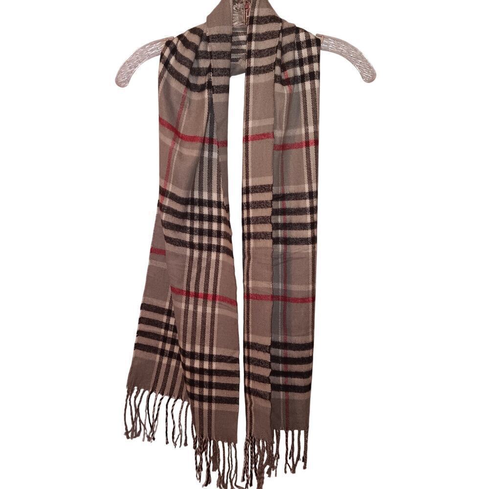 EUC Soft Gray Black Red Unisex Scarf